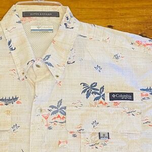Columbia PFG Super Bahama‎ Hawaiian Shirt Mens Medium Beach Fishing Resort Luau